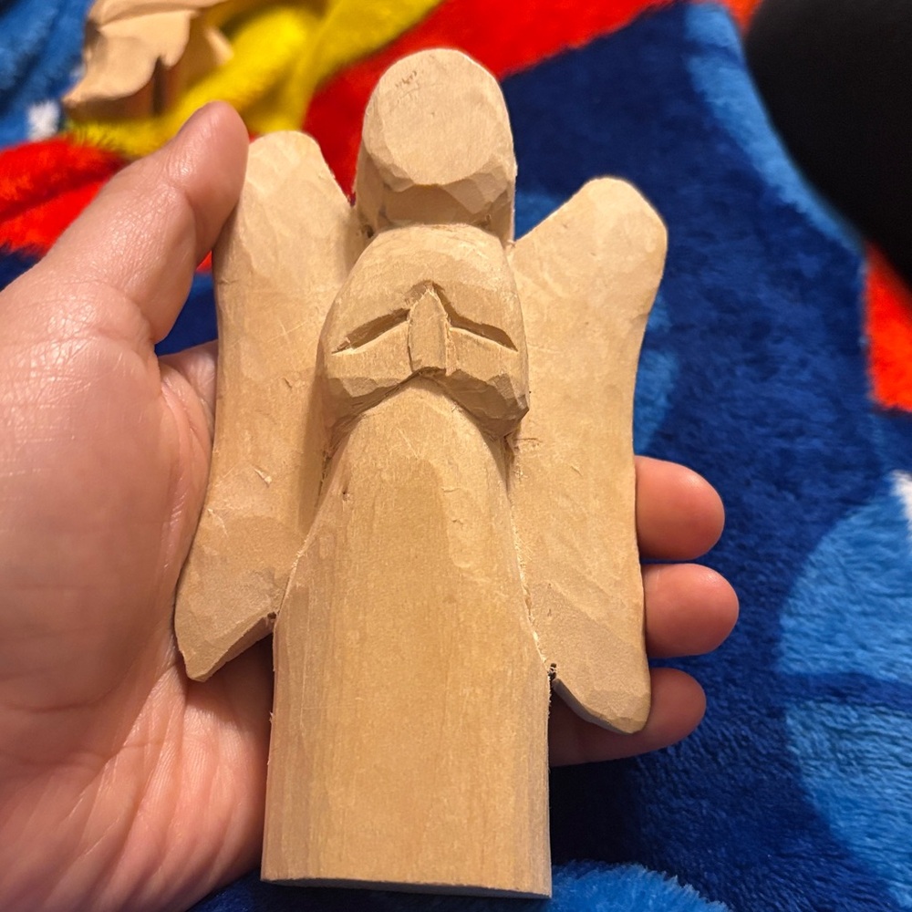 Hand-Carved Wooden Angel Figurine